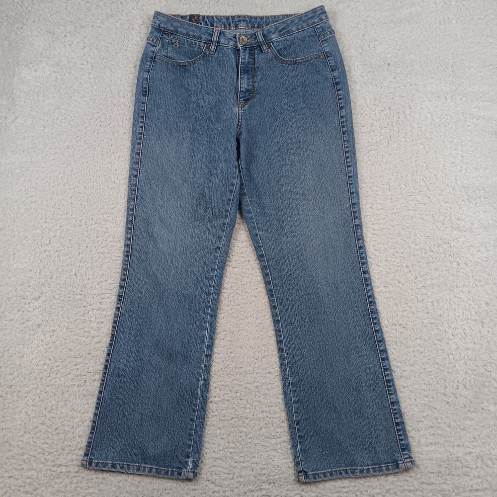 Aura Wrangler Jeans Women 10 Medium Blue Straight Leg Flap Pocket Mid Rise